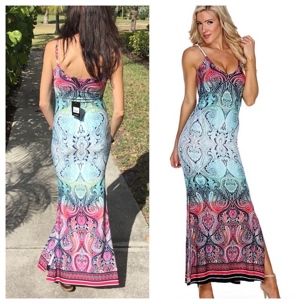 Elegant Multicolor Paisley Maxi Dress